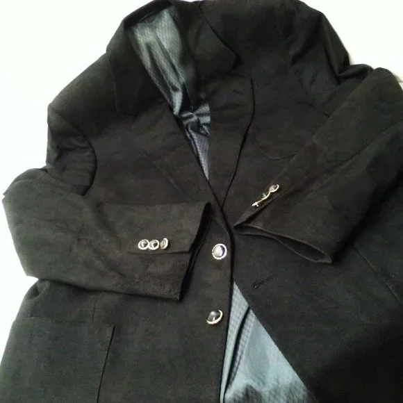 Vintage 80s Ratner USA-Made Tailored Suede Blazer Men-44 Sporty 2-Button Black